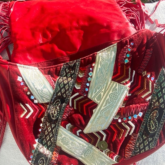 New NWOT Red Mogara Purse Bag Leather Beaded Fringe! - Picture 5 of 11